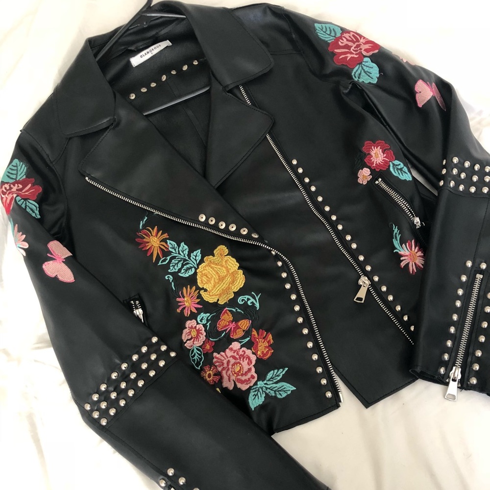 Glamorous Embroidered Leather Jacket - image 2